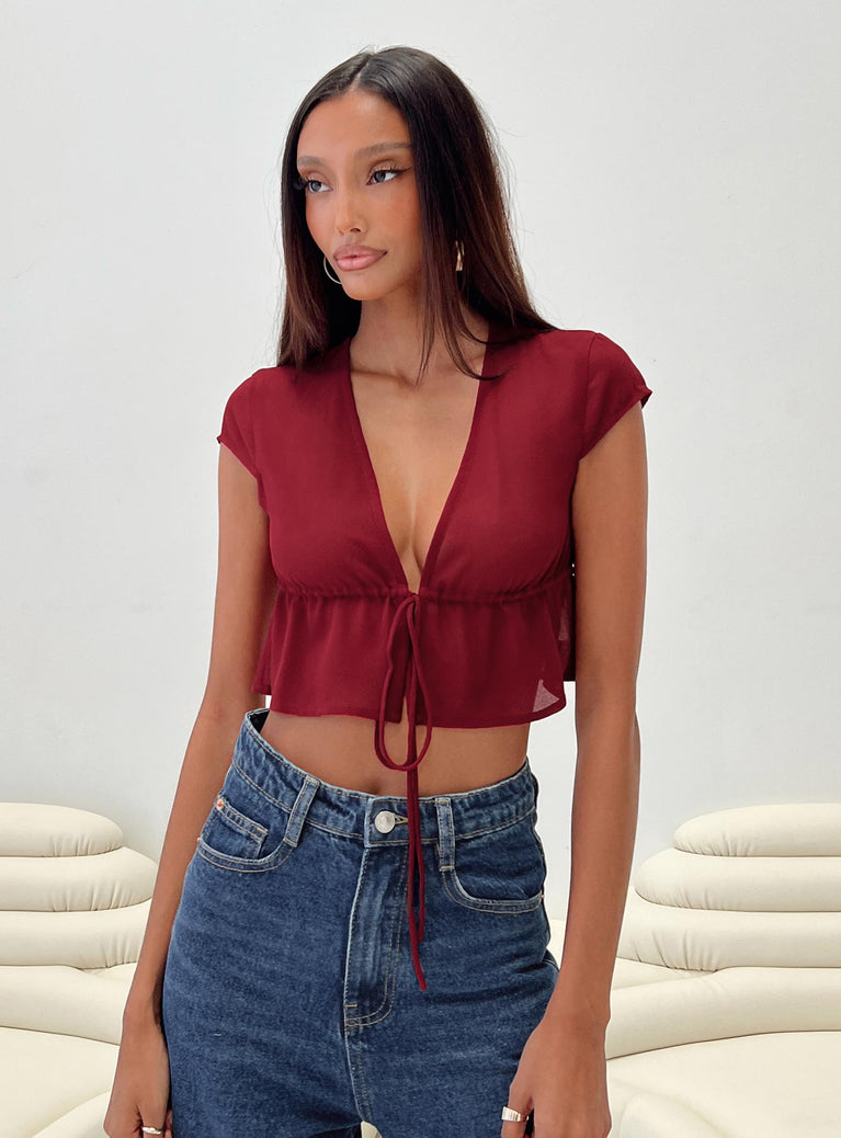 product Princess Polly Short Sleeves Square Neck  Fazio Top Maroon