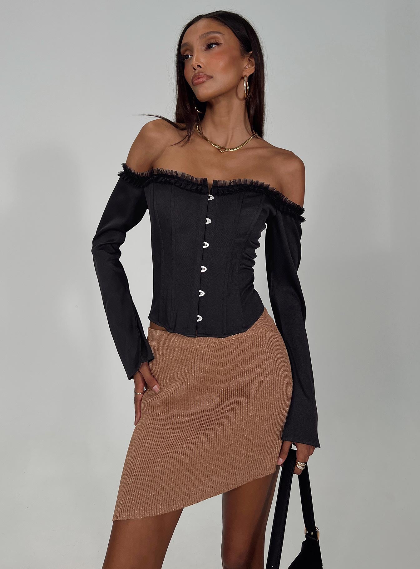 Bronwen Asymmetrical Mini Skirt Brown