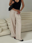 side view of model wearing Princess Polly Beach Comber Linen Pant Beige High Waisted Pants 