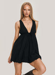 front view of model wearing Princess Polly Calluna Mini Dress Black Plunger 