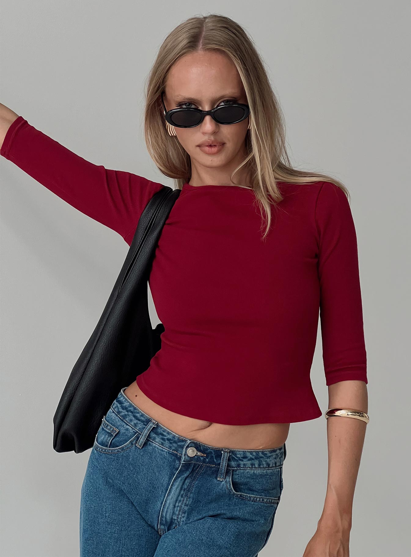 Elaia 3/4 Sleeve Top Red | Princess Polly