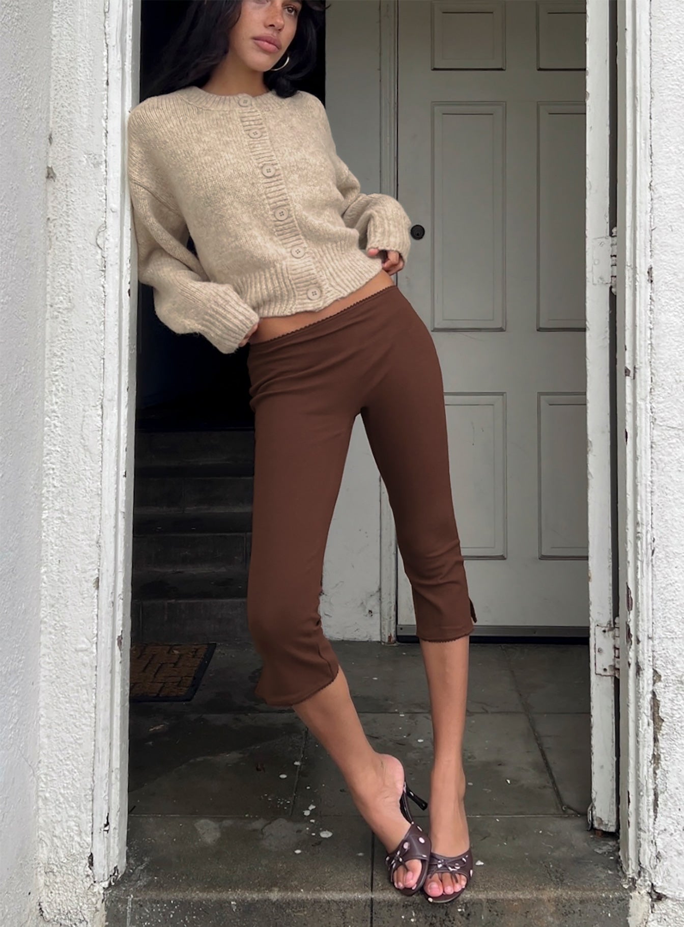 Trevonn Button Up Knit Cardigan Beige