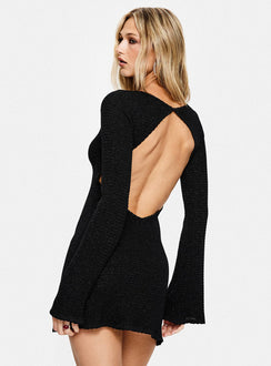 Rhapsody Long Sleeve Knit Mini Dress Black