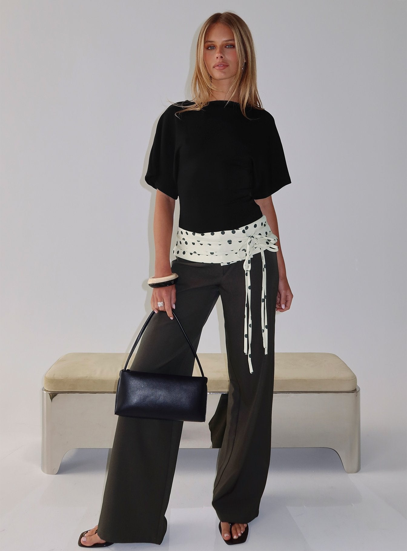 Seneca Wrap Pants Charcoal Polka Dot | Princess Polly