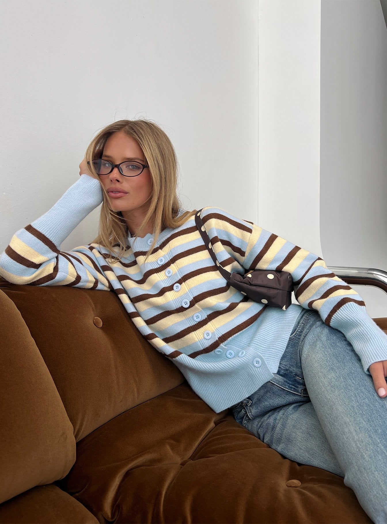 Rhitta Button Down Cardigan Multi Stripe | Princess Polly