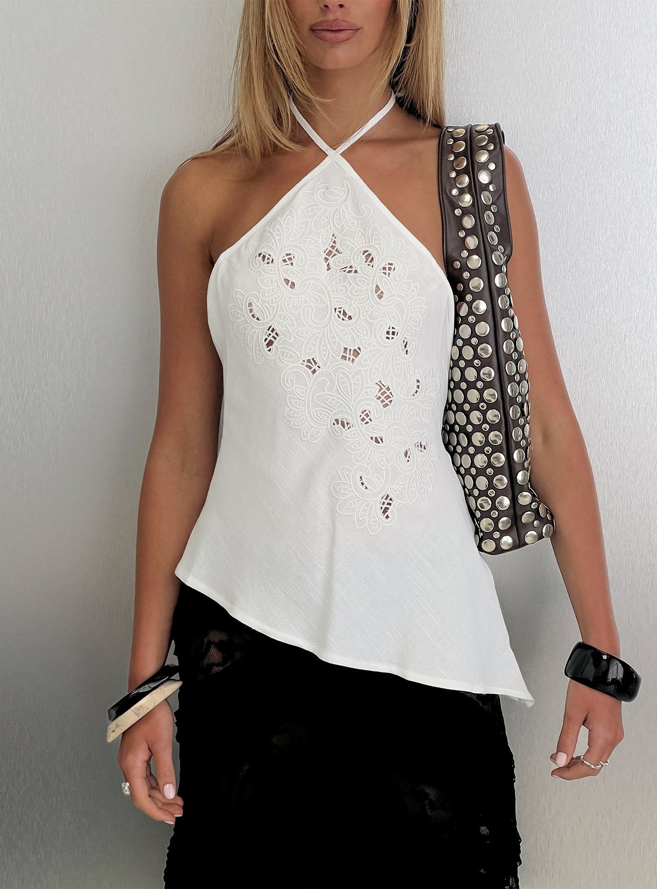 Bonanza Asymmetrical Halter Top White