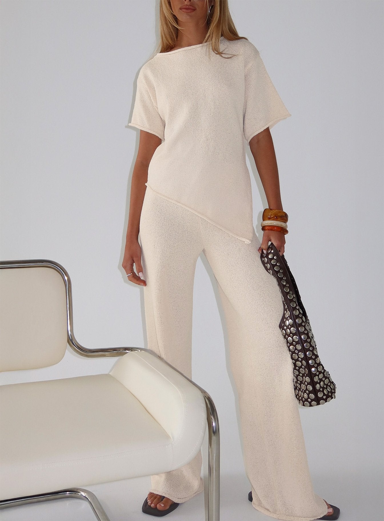 Calisse Knit Wide Leg Trousers XS | S | Beige Calisse Knit Wide Leg Trousers XS | S | Beige