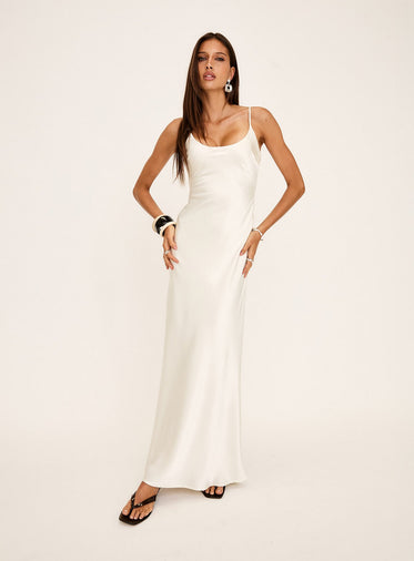 fitted lace wedding dress Morella Draped Waist Maxi Dress Champagne– Selfie Leslie main image 0