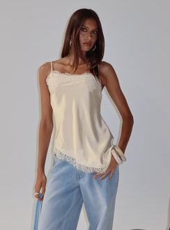 Winta Lace Trim Asymmetrical Satin Top Cream