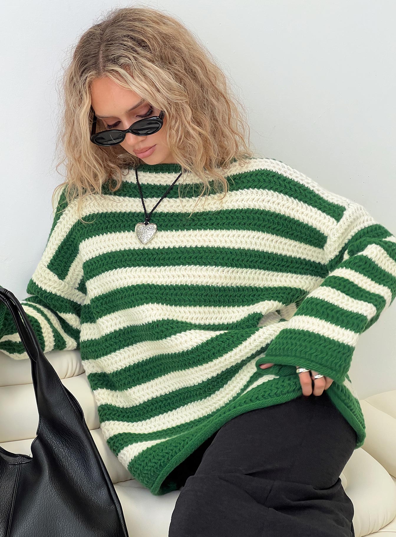 Brando knit sweater green / cream stripe