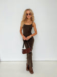 front view of model wearing Princess Polly Kattan Maxi Dress Chocolate Scoop Neck 