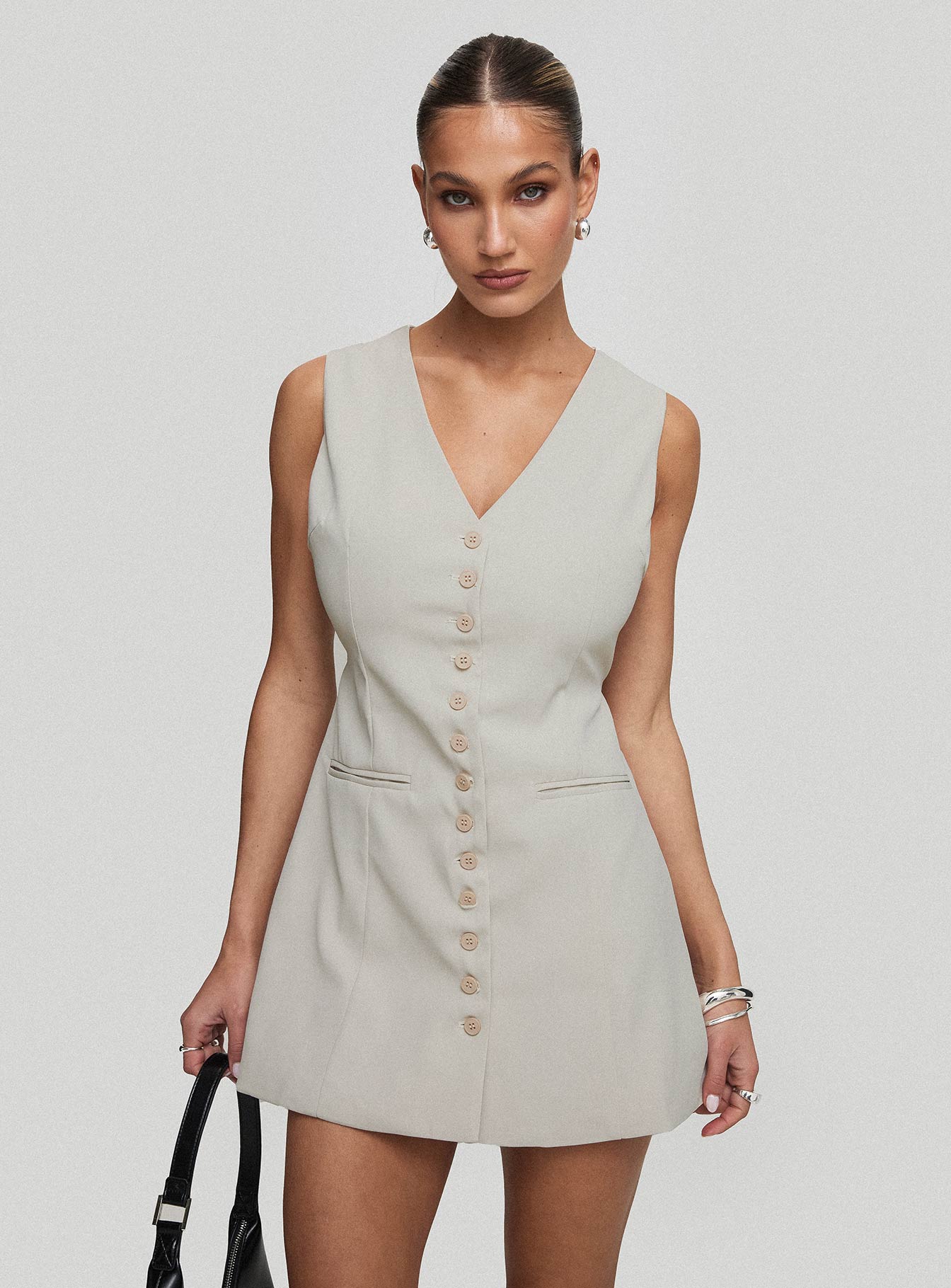 oyster mini dress Women's World Is My Oyster V-Neck Mini Dress in Cream/Black