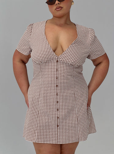 Loveliness Playsuit Brown Check Curve