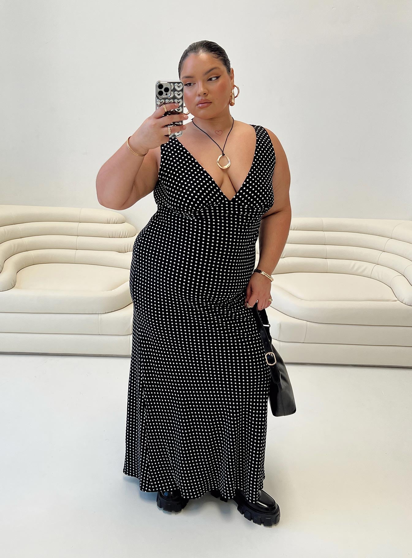 Plus size polka discount dot maxi dress