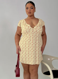 Just Me And You Frill Mini Dress Yellow Floral Curve