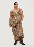 front view of model wearing Princess Polly Sanctuary Maxi Dress Leopard Curve Plunger 