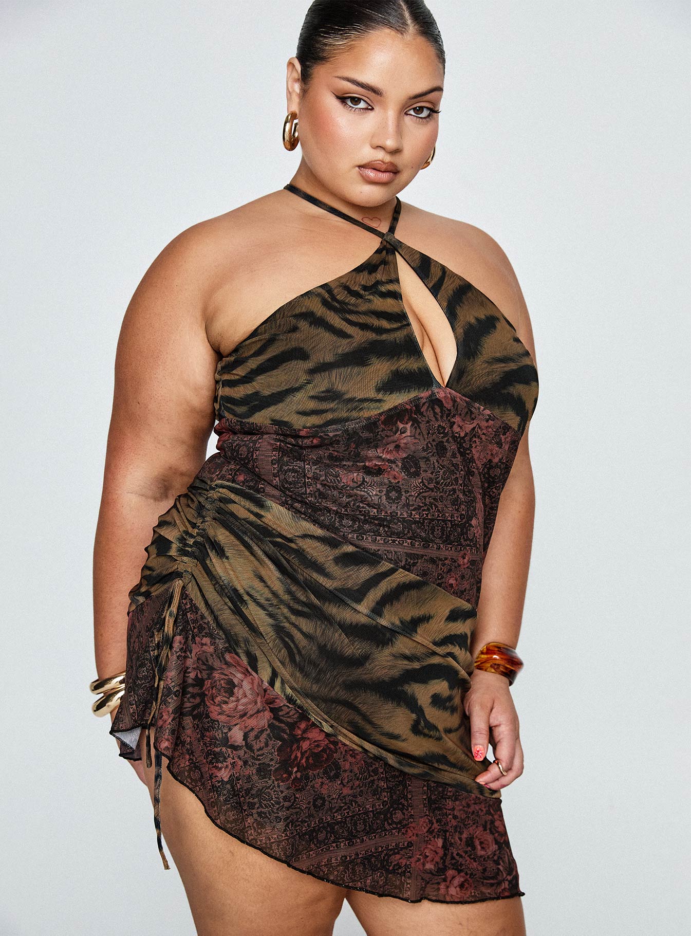 Syrefena Halter Mini Dress Multi Curve | Princess Polly Syrefena Halter Mini Dress Multi Curve | Princess Polly