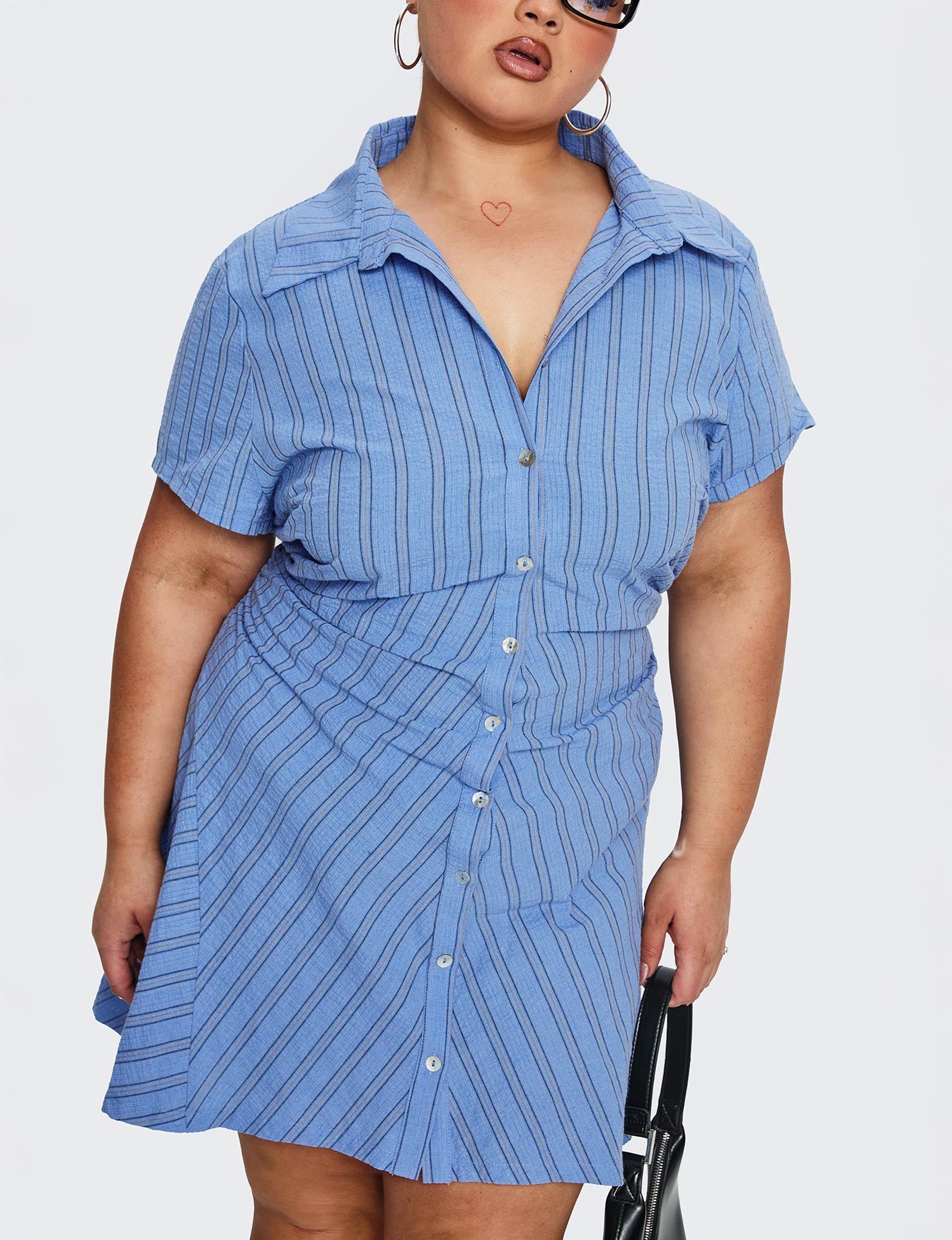 princess polly button down dress Saydie Button Down Mini Dress Blue Stripe Curve