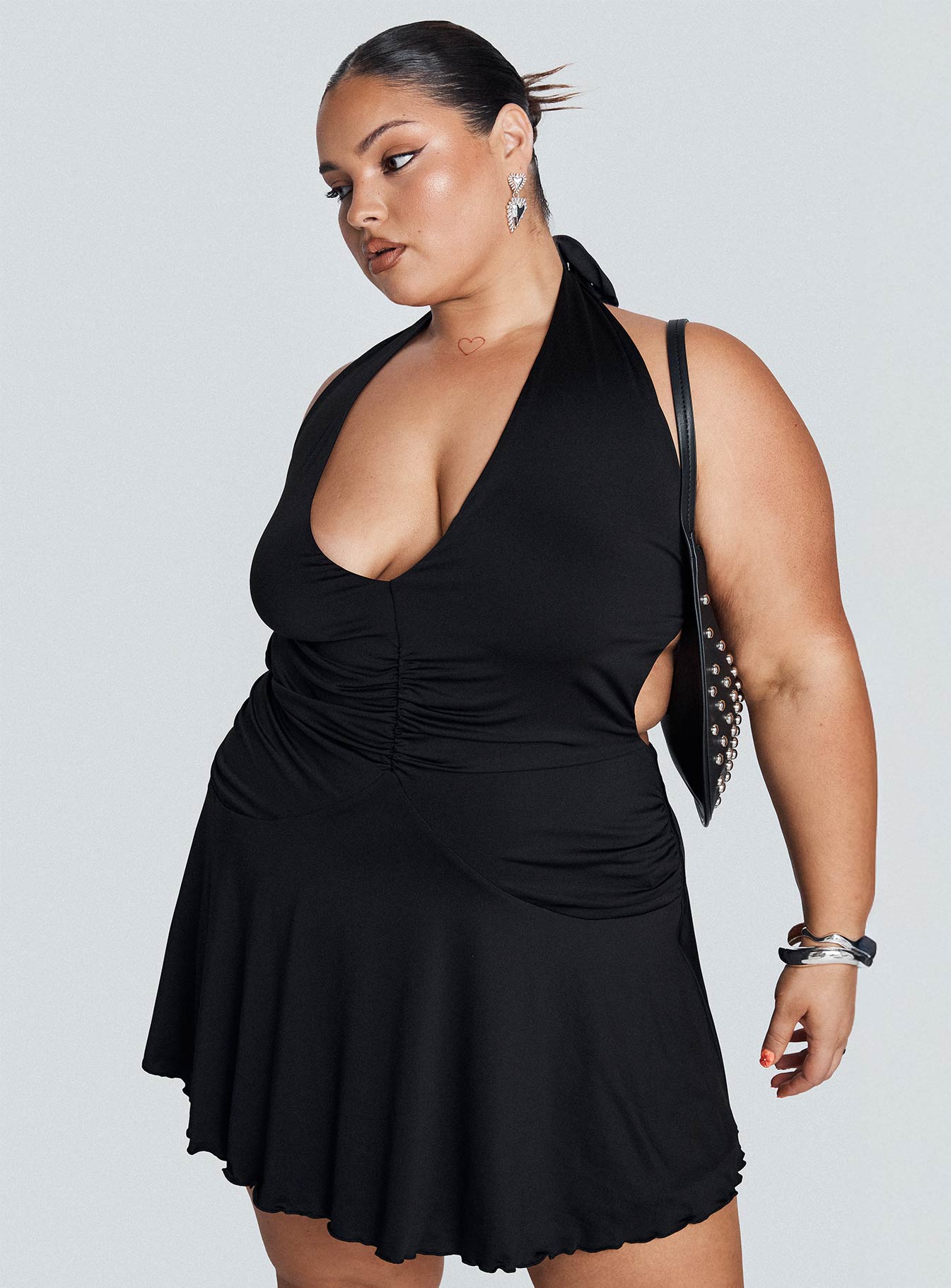 Maeva Halter Mini Dress Curve | Black | Womens | Princess Polly Lower Impact Maeva Halter Mini Dress Curve | Black | Womens | Princess Polly Lower Impact