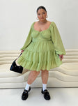 Princess Polly Sweetheart Neckline  Danny Long Sleeve Mini Dress Green Curve