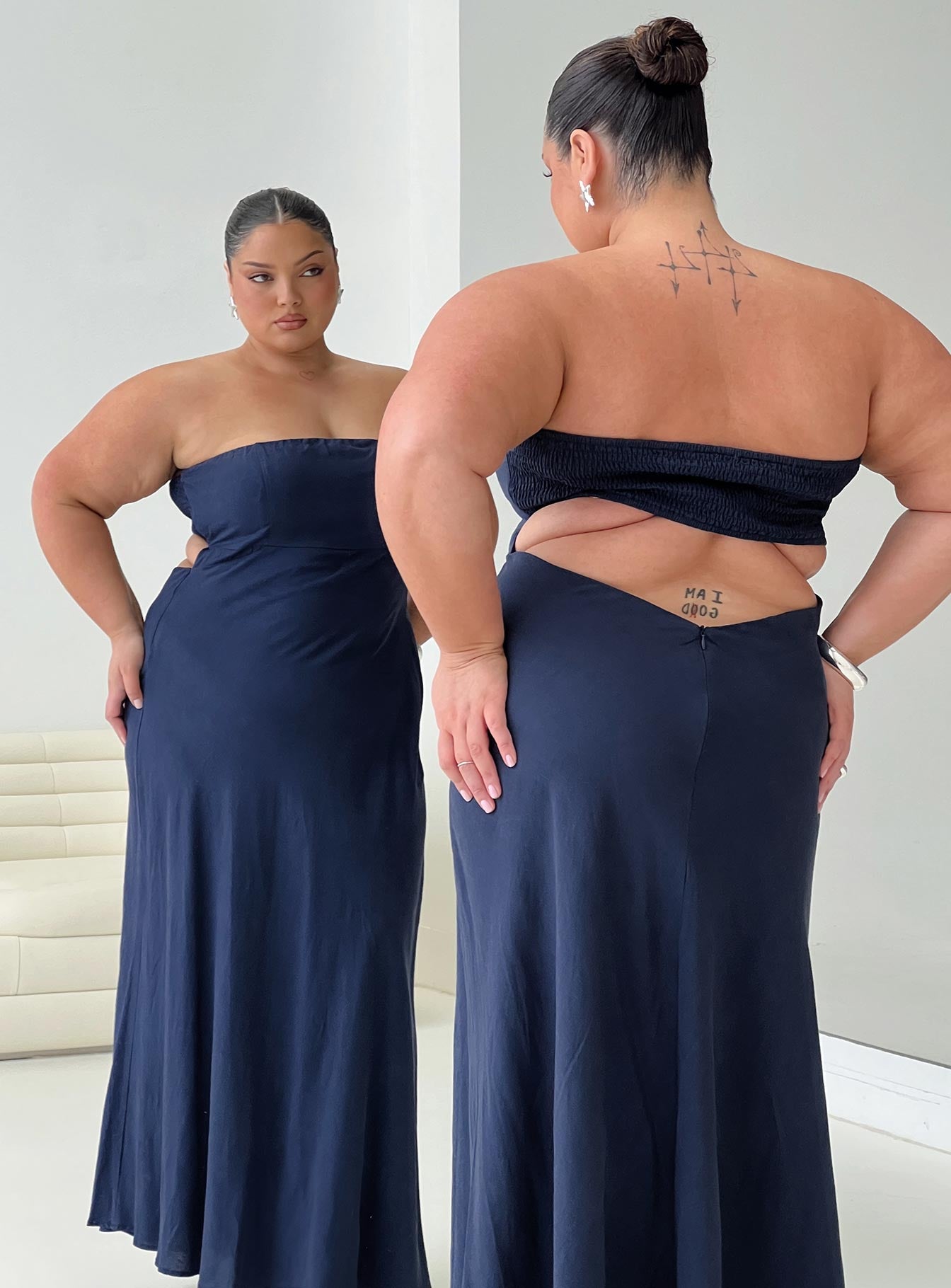 princess polly yahir dress Princess Polly Yahir Strapless Linen Blend Maxi Dress - Navy