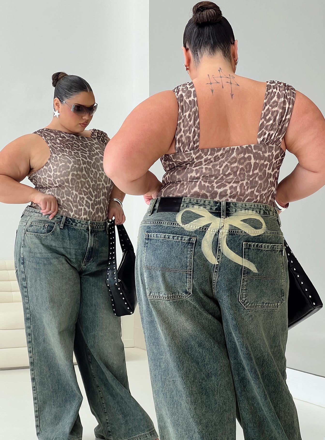 Ribbon Stamp Wide Leg Jean Antique Wash Curve | Princess Polly
