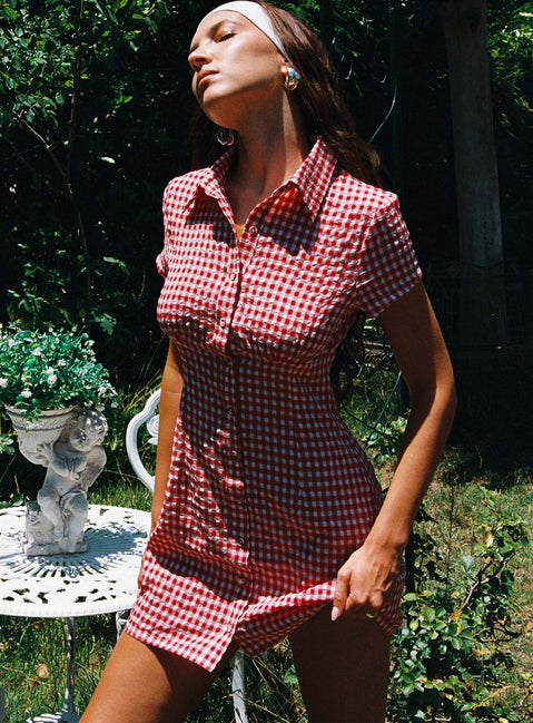 Motley Mini Dress Red Check | Princess Polly Motley Mini Dress Red Check | Princess Polly