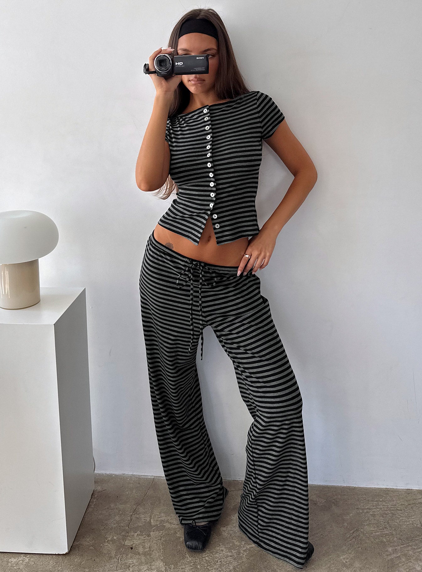 Gavrielle Jersey Wide Leg Pants Stripe | Princess Polly