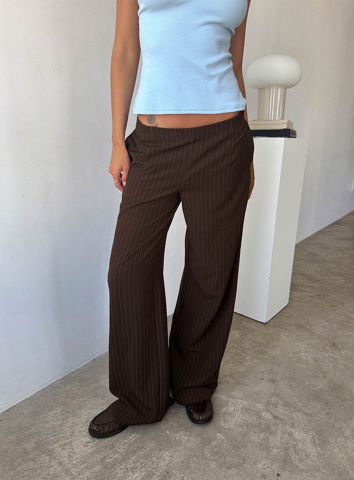 Khane Low Rise Wide Leg Pant Brown Pinstripe Tall