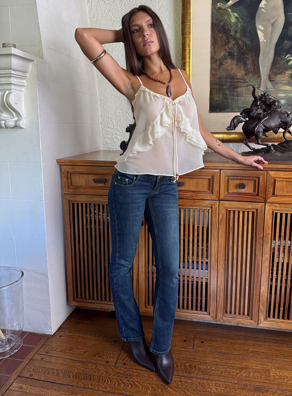 Naketa Ultra Low Rise Bootleg Jeans Mid Blue Wash