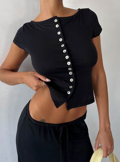 Angellina Jersey Button Down Top Black