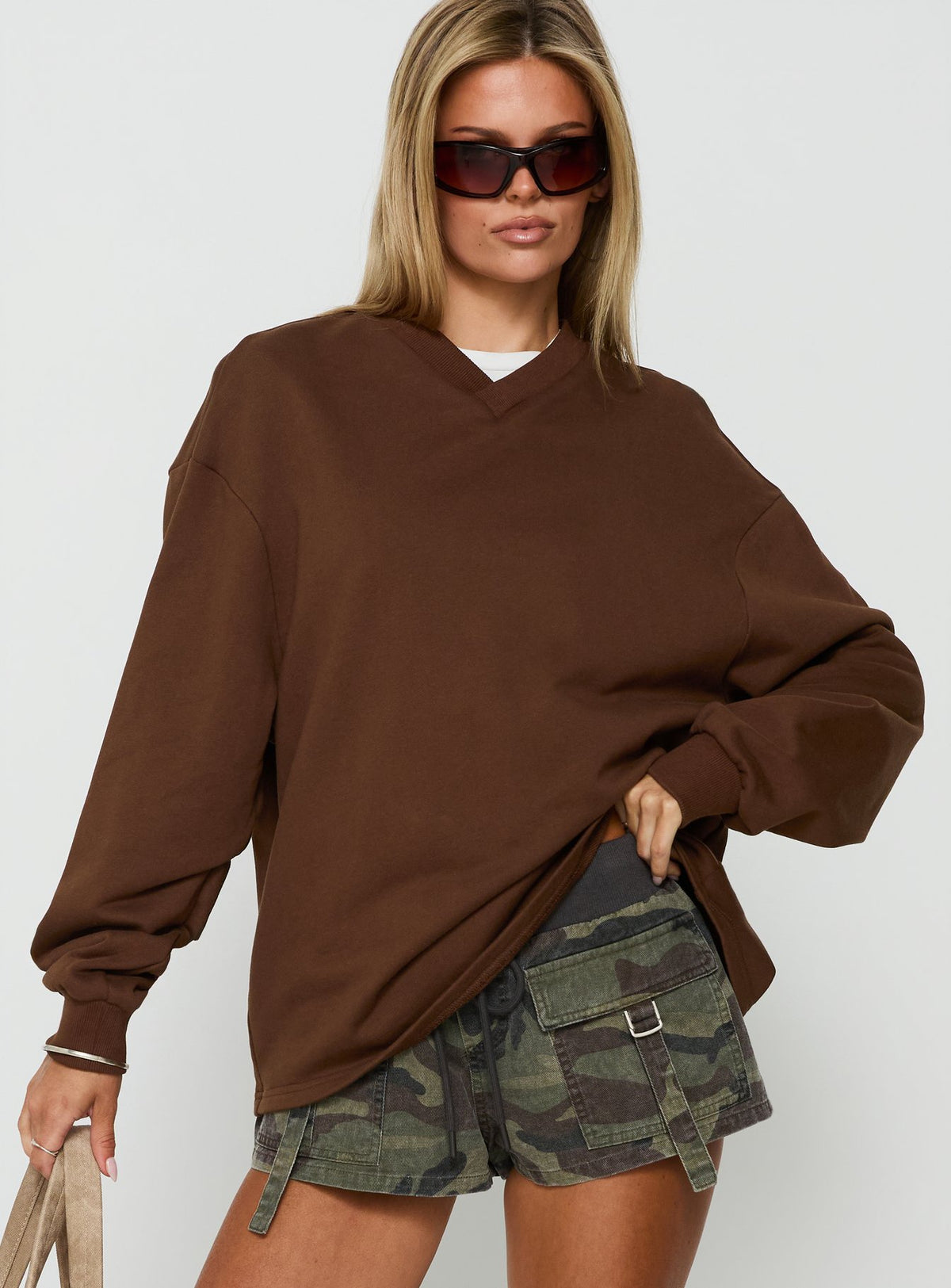 Opollo V Neck Jumper Brown