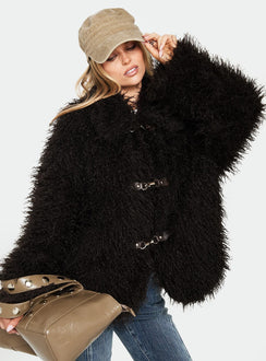 Nikolie Faux Fur Frog Closure Jacket Chocolate