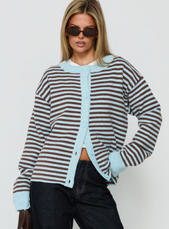 Darnelle Button Up Knit Cardigan Mint Chocolate Stripe