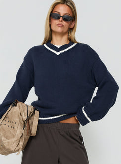 Myrandah V Neck Long SLeeve Knit Jumper Navy