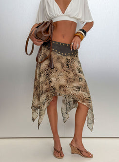 Dark Mirage Asymmetrical Midi Skirt Leopard
