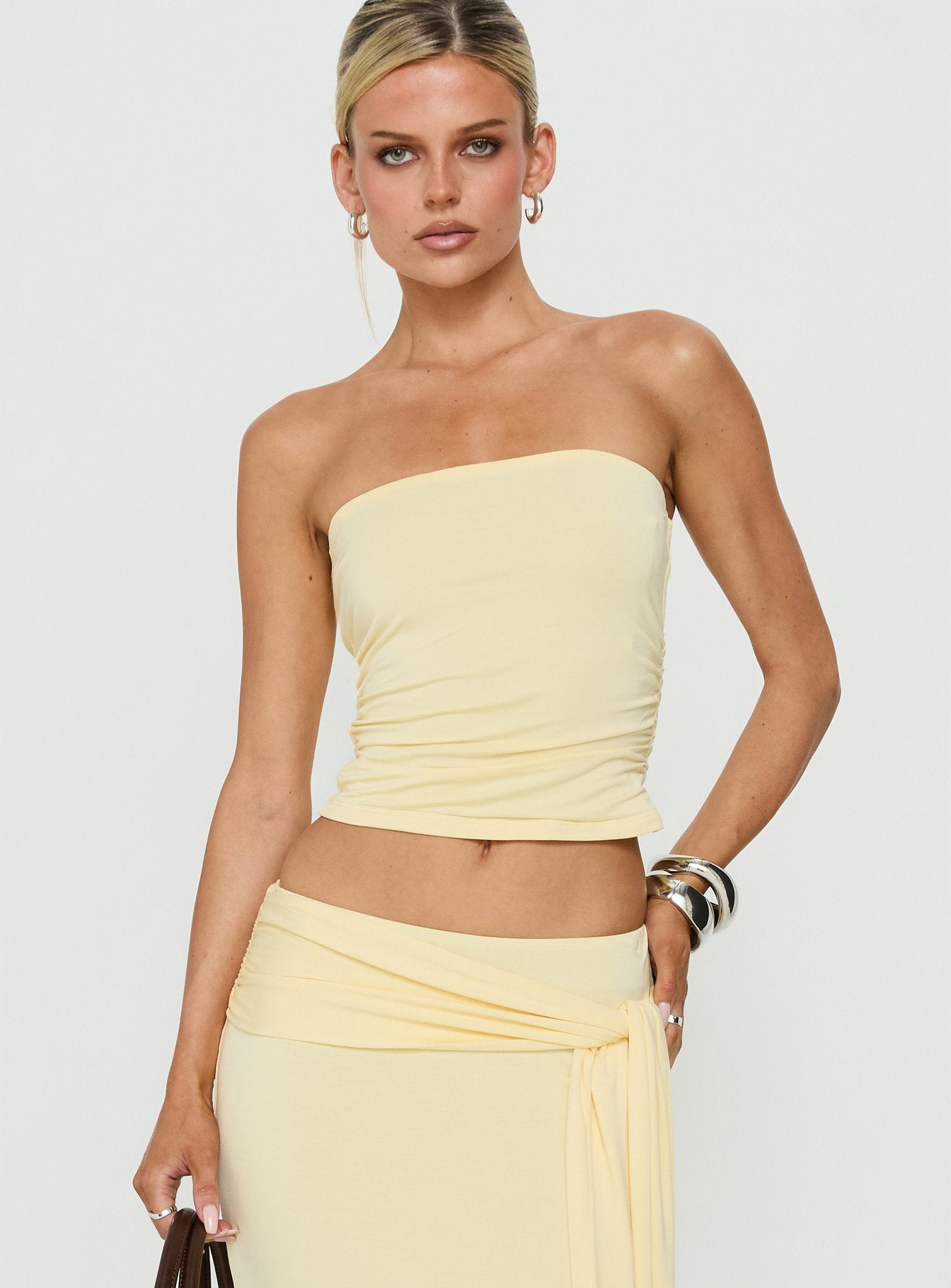 Aymee Strapless Ruched Top Yellow