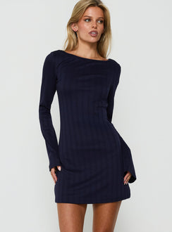 Blairre Pointelle Long Sleeve Mini Dress Navy