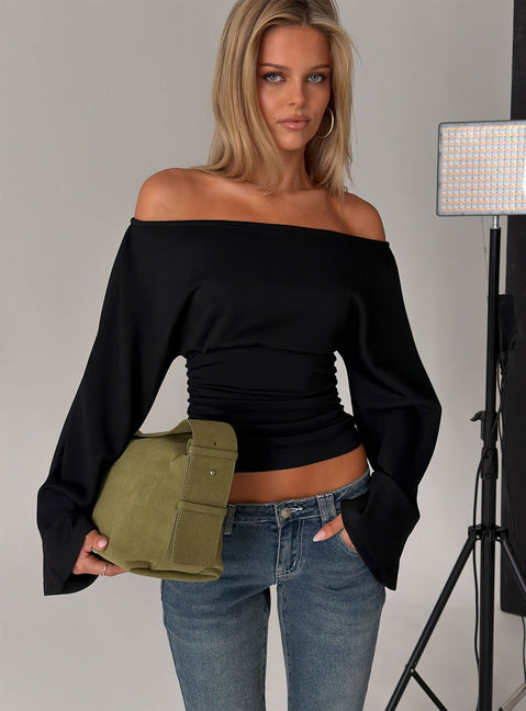Anastasie Off Shoulder Long Sleeve Top Black