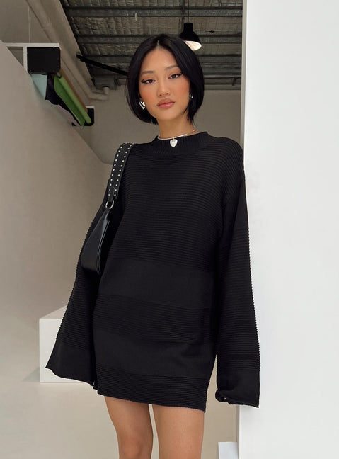Cheyenne Knit Sweater Dress Black | Princess Polly Cheyenne Knit Sweater Dress Black | Princess Polly