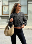 Faux leather bomber jacket High neckline, zip fastening, twin hip pockets, elasticated waistband and cuff