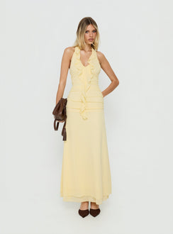Leyda Plunge Frill Maxi Dress Yellow