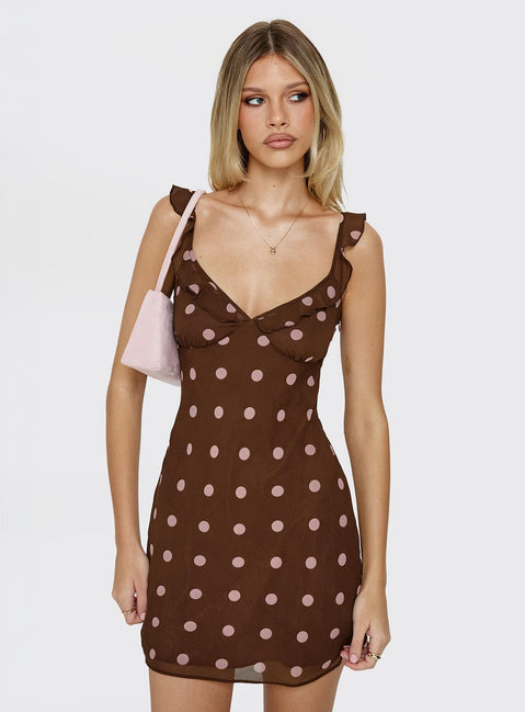 yves mini dress brown polka Cutie in Dots Mini Dress - Brown, Small | Hazel and Olive