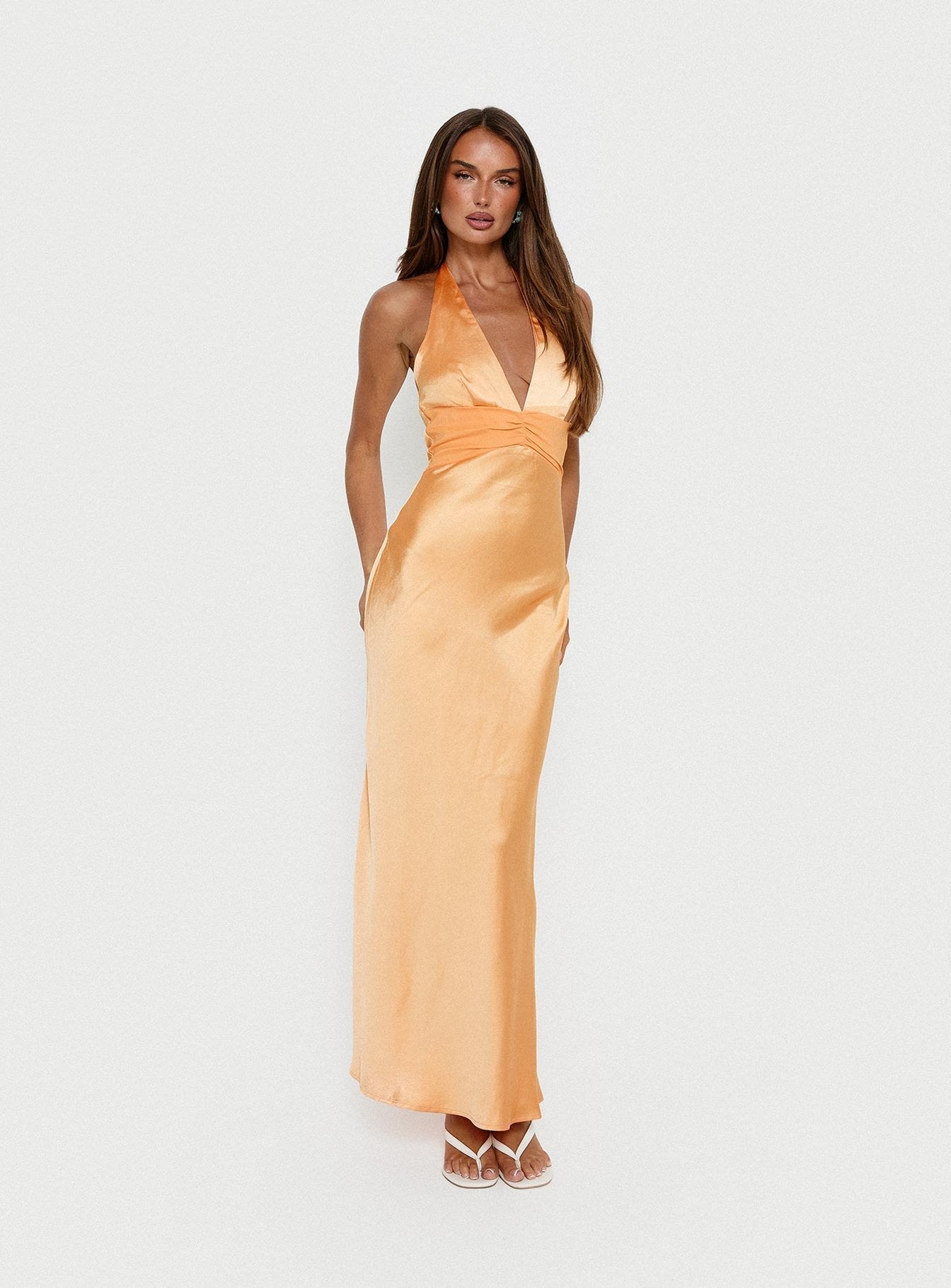 orange halter dress Orange Halter Simple Mermaid Satin Long Prom Dress, PD25863 – JLDressCA main image 0
