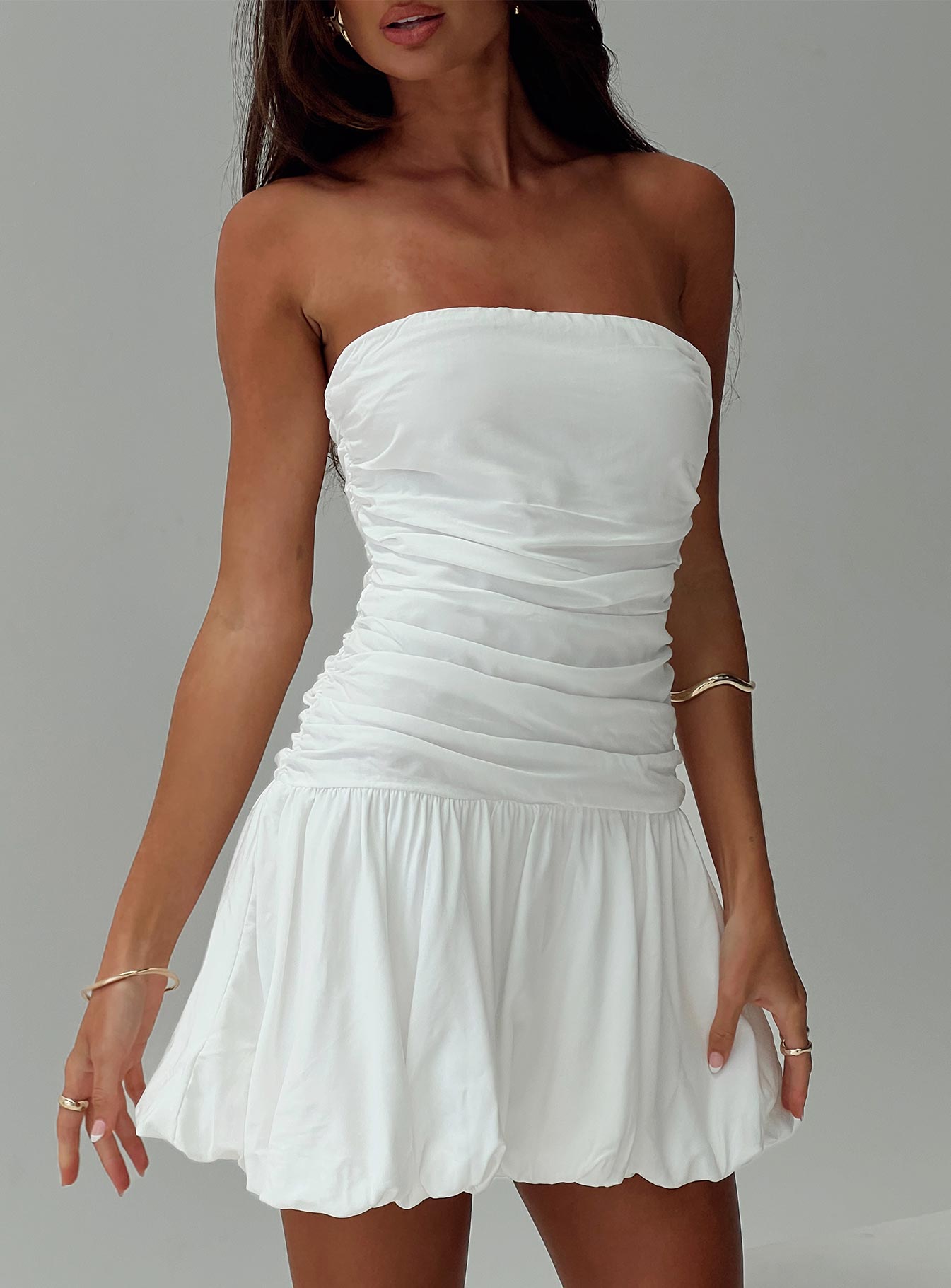 White Strapless Bubble Dress