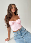 Crop top Fixed shoulder straps Ruched bust Good stretch Lined bust