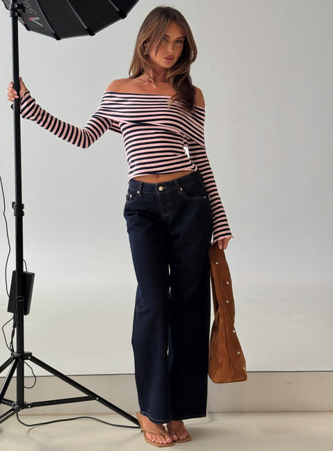 front view of model wearing Princess Polly Ellanor Low Rise Straight Leg Jeans Indigo Blue Low Rise Jeans 