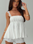 front view of model wearing Princess Polly Mella Top White Sleeveless Square Neck 