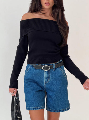 One For Me Off The Shoulder Long Sleeve Sweater Black