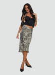   side view of model wearing Princess Polly Aubriegh Paisley Midi Skirt Multi Midi Skirts 